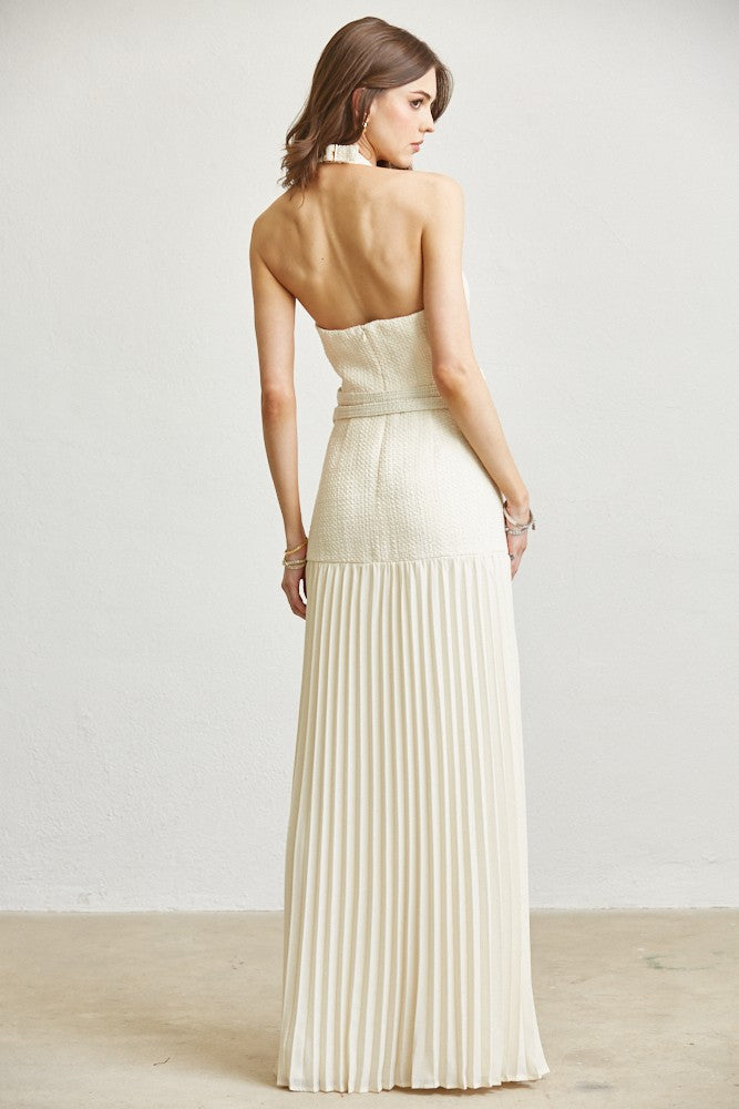 ✨ Ivory Pleated Halter Maxi Dress – Elegant Vacation & Occasion Dress