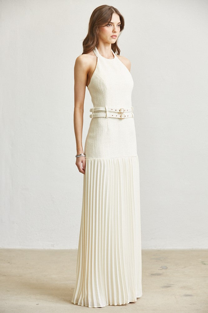 ✨ Ivory Pleated Halter Maxi Dress – Elegant Vacation & Occasion Dress