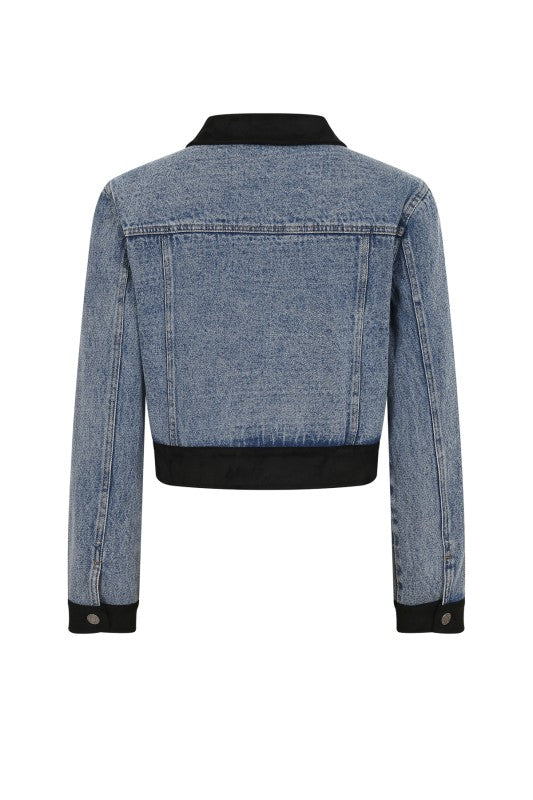 Black Floral Embellished Denim Jacket
